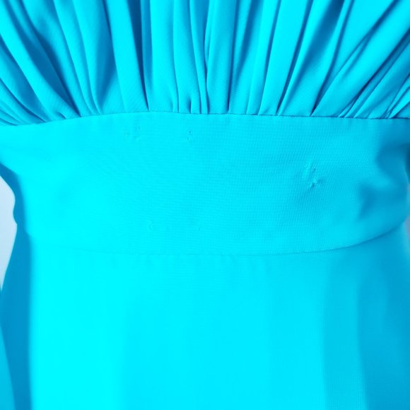 Pretty Teal Green Strapless Long Flared Prom Gown Dress Pleated Bodice shawl - Picture 9 of 10